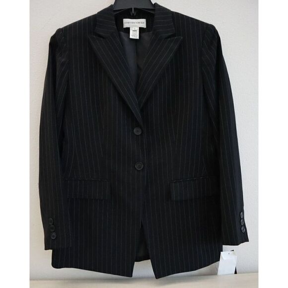 Jones NY Suit Women Sz 10 Black/White Pinstripe 2-Button Blazer Suit Jacket - Picture 1 of 4